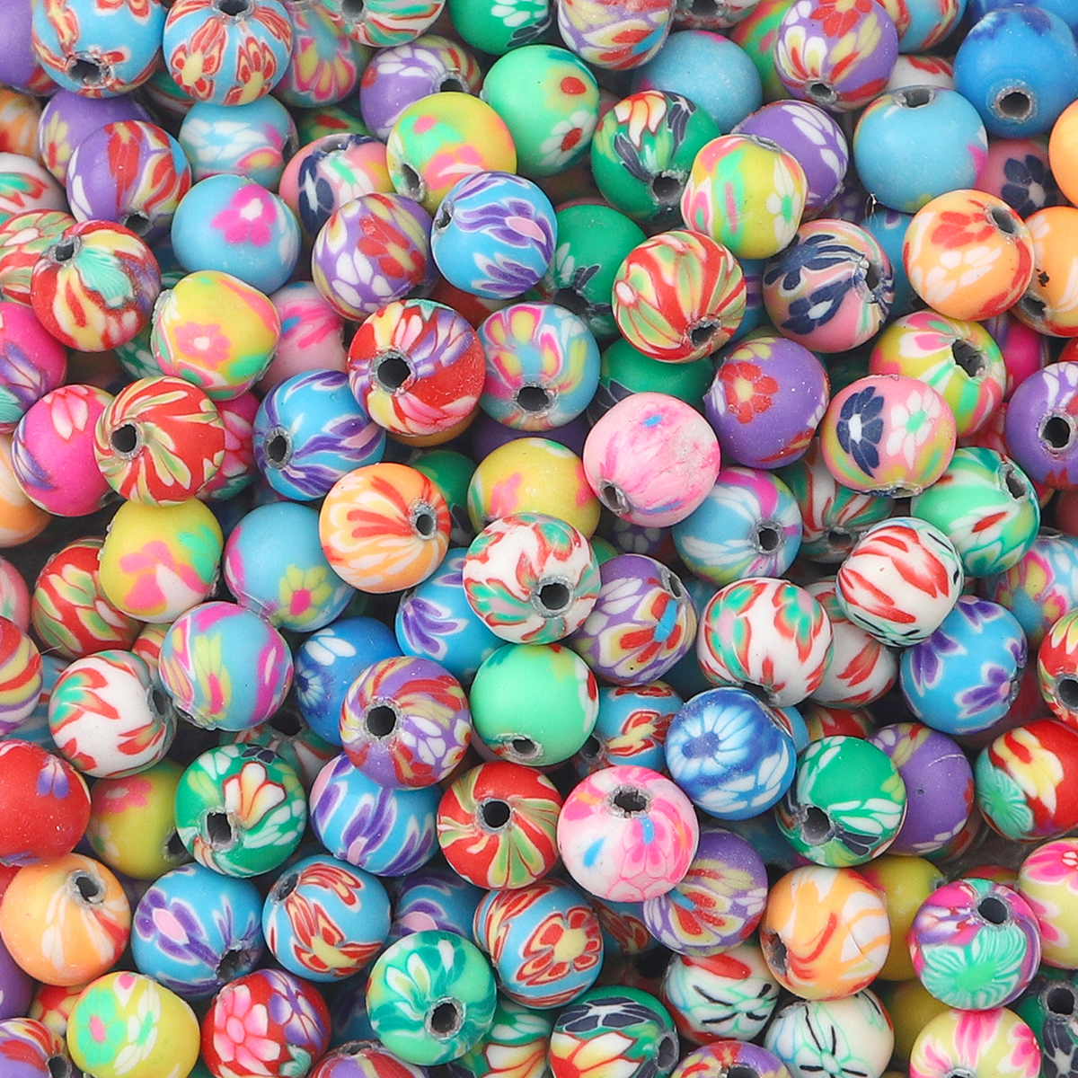 Cuentas de arcilla polimérica de colores para fabricación de pulseras, abalorios redondos para manualidades, abalorios sueltos a granel de varios patrones, hechos a mano, 50 piezas, 6/8/10/12mm: Blanco