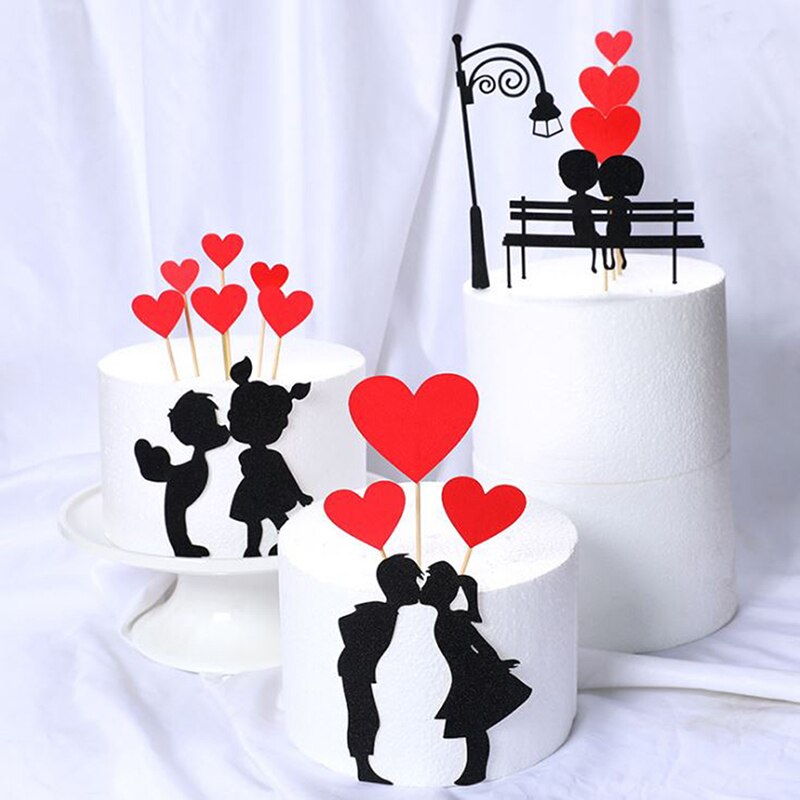 Wedding Cupcake Topper Love Heart Sweet Lovers Cake Topper For Anniversary Valentine's Day Wedding Party Cake Decorations