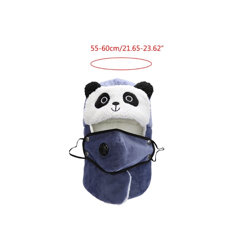 Gorro de invierno con estampado de oso Panda, gorro de lana de imitación con solapa y máscara