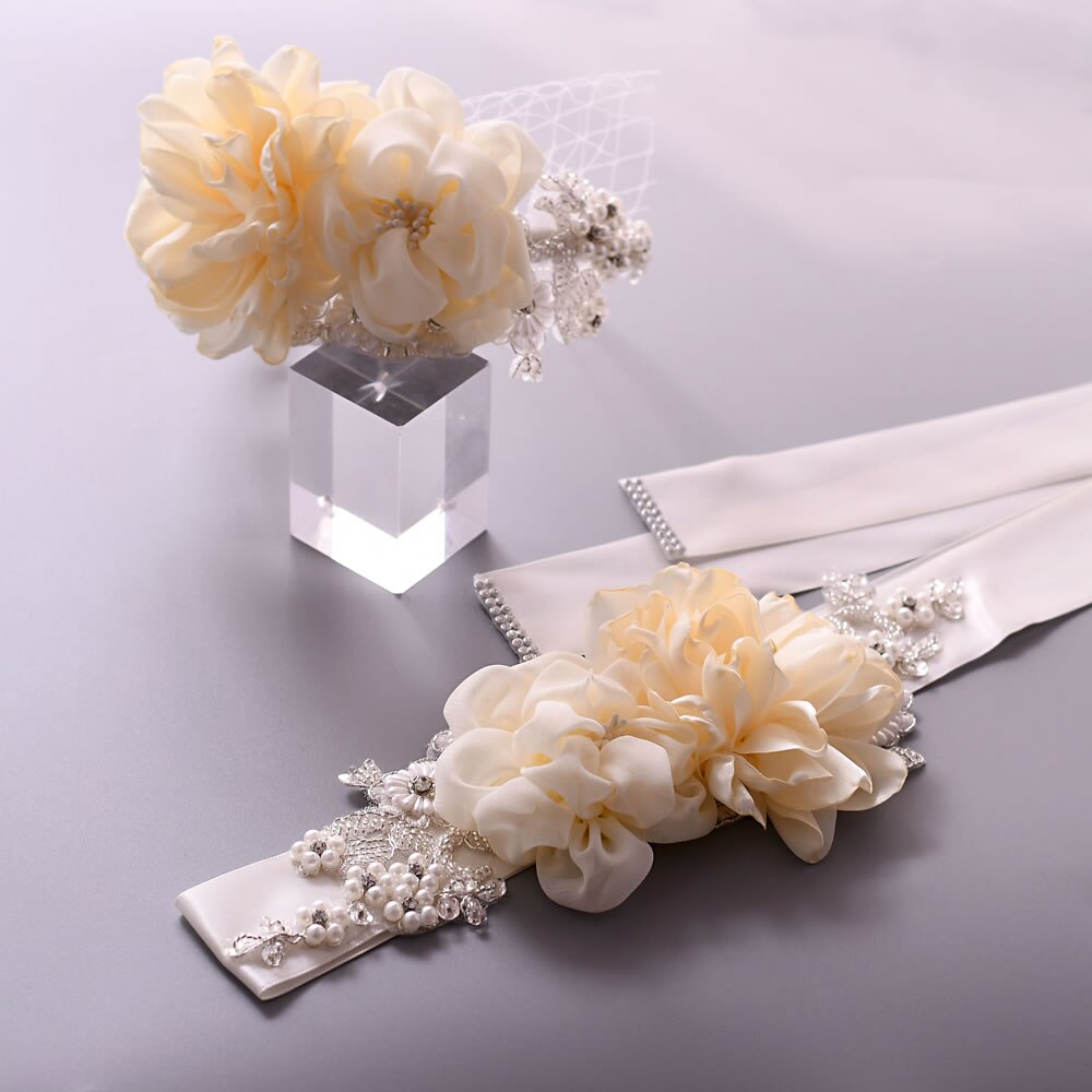 Zms 172 bloemenriem voor bruiloft, lange feestjurk, zwangerschapsjurk, kralenriemen, blauwe bruidsaccessoires, damesriemen