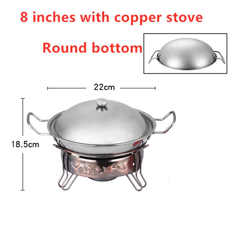 Outdoor lamp solid liquid restaurant tableware stainless steel portable furnace hotpot pots cooking Alcohol stove small pot: 8 inches with copper