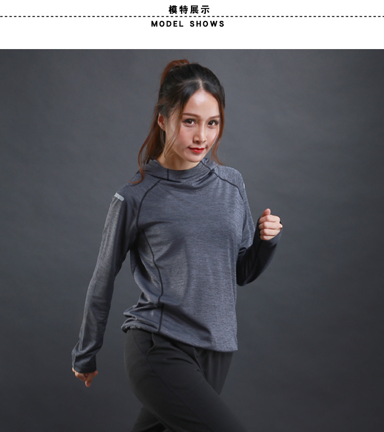 Autumn thin Women Running T Shirts Gym fitness Long Sleeves sweatshirts Quick Dry Training Breathable Hood Sports Yoga Clothing: N6803 gray / L