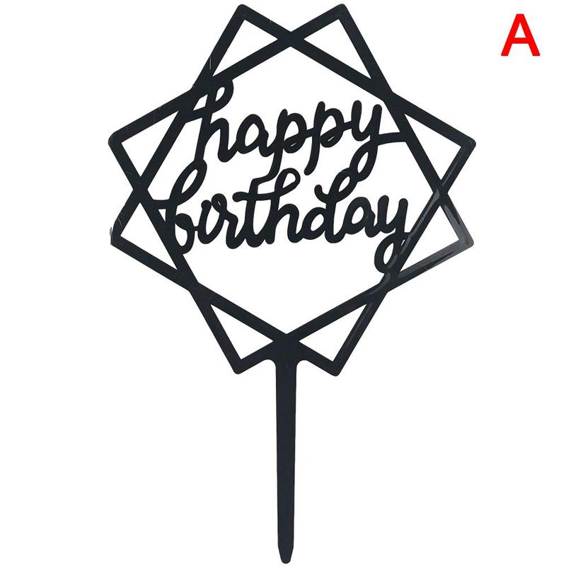 1pc glitter feliz aniversário bolo topper acrílico carta preto cor de ouro bolo topo bandeira decoração crianças aniversário festa de casamento suprimentos: A