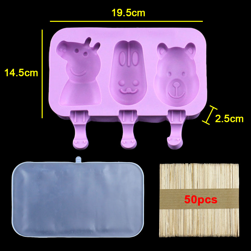 Moldes de silicona para helado DIY, molde para paletas de mano casero, molde para palitos de queso, bandeja de hielo con tapa: Rosa