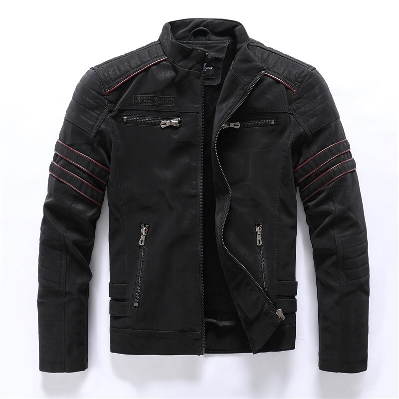 2020 autunno inverno giacca da uomo in pelle moda Casual colletto alla coreana giacca da moto uomo Slim cappotti in pelle PU di alta qualità: KH8809-Black / M