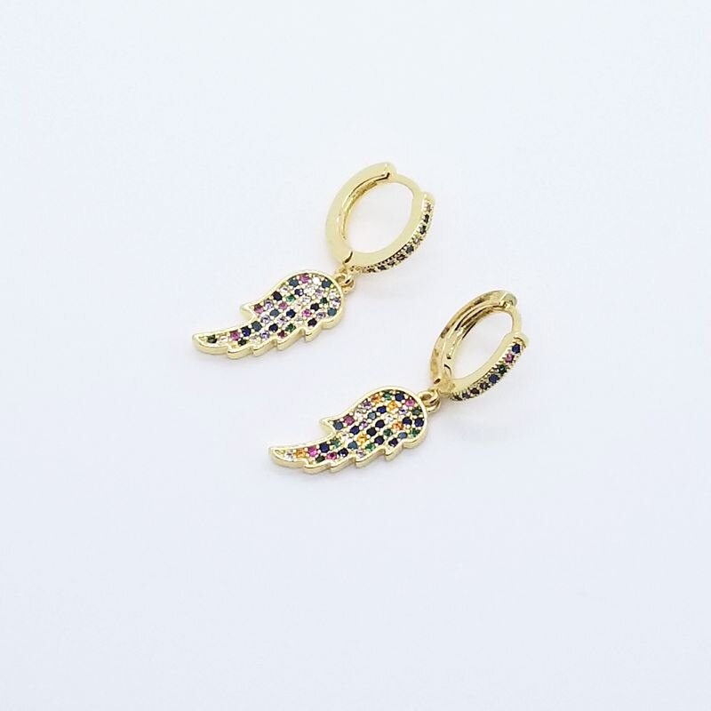 Exquisite Rainbow Crystal Zircon Angel Wing Earrings Copper Pave Zirconia Hoop Earrings Women Cute Jewelry