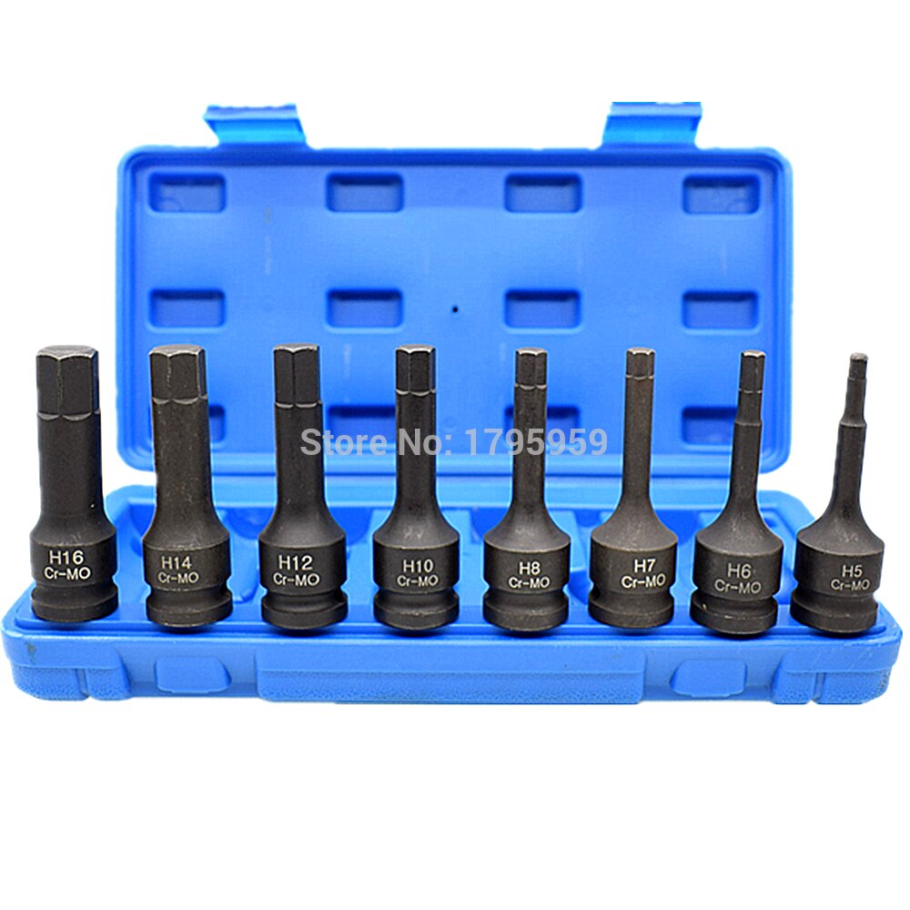 8 Piece Hex Key Socket Set 1/2" Square Drive Impact Socket H5 H6 H7 H8 H10 H12 H14 H16(5-16mm) Cr-Mo Metric Allen Bit 78mm Long