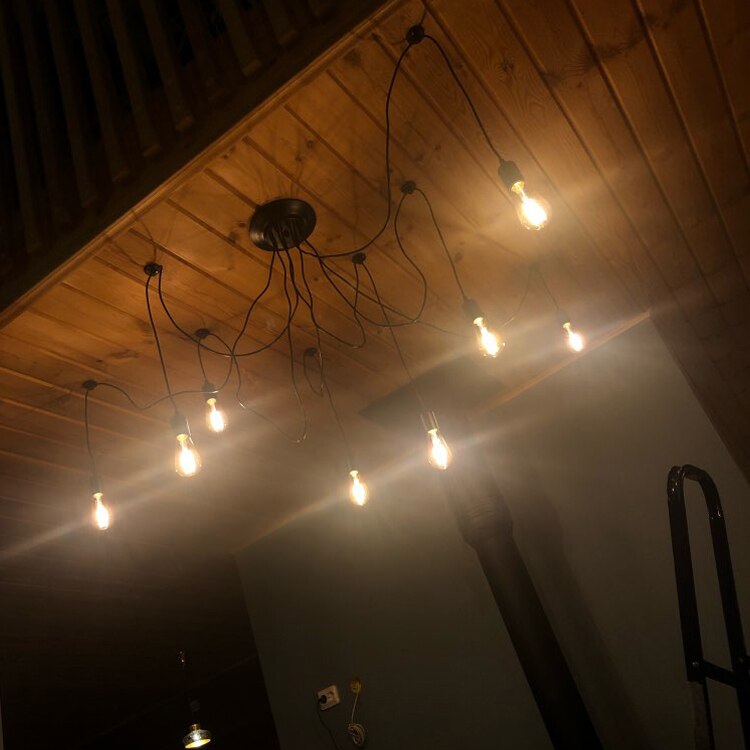 Sort spider lysekrone 1.2/1.5/2m vintage loft indretning justerbar  e27 edison pære lys spider loftslampe armatur lys zdd 0009