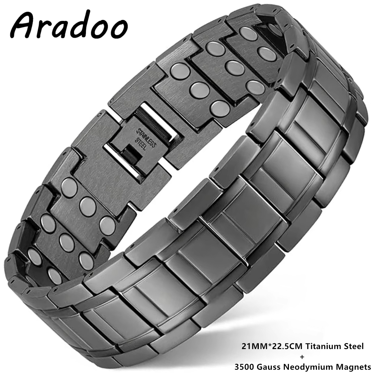 ARADOO koperen armband voor heren titanium staal 3x sterkte magnetische premium vouwsluiting armbanden: Silver Plated