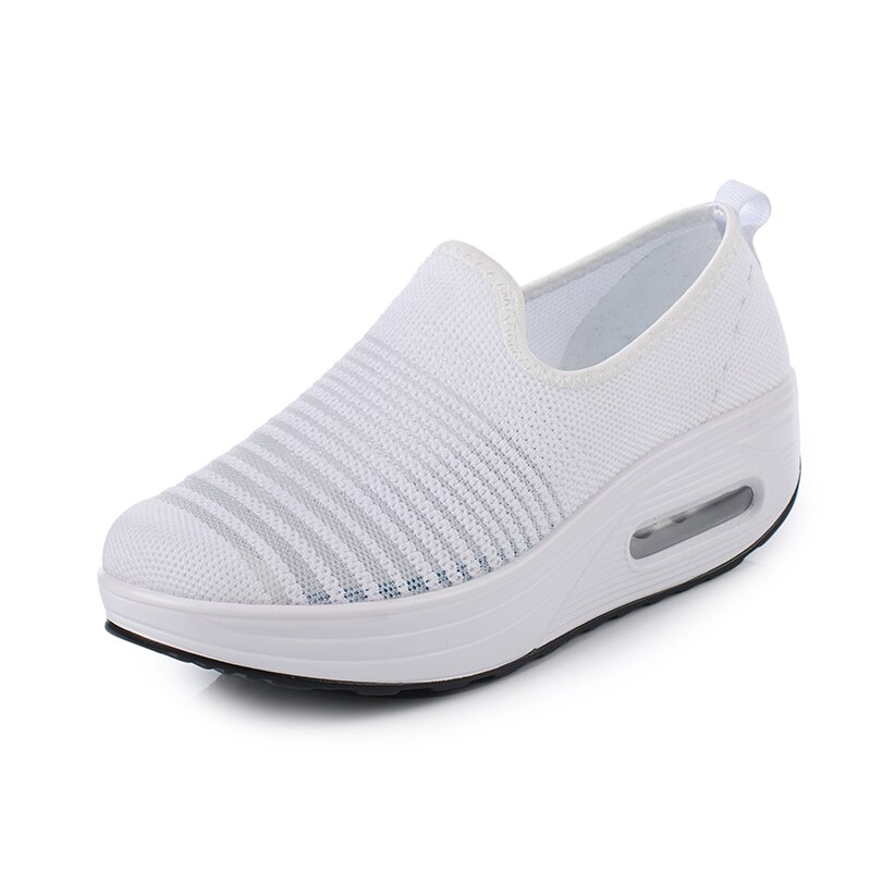 Women Toning Shoes Slip on Ladies Flat Platform Wedge Slimming Fitness Shoes Outdoor Women Swing Shoes Height Increasing: White / 40