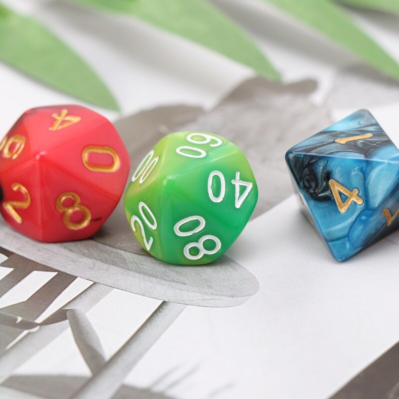 7 stk / sett terninger perler trpg søle  d4-d20 flersidige fargerike