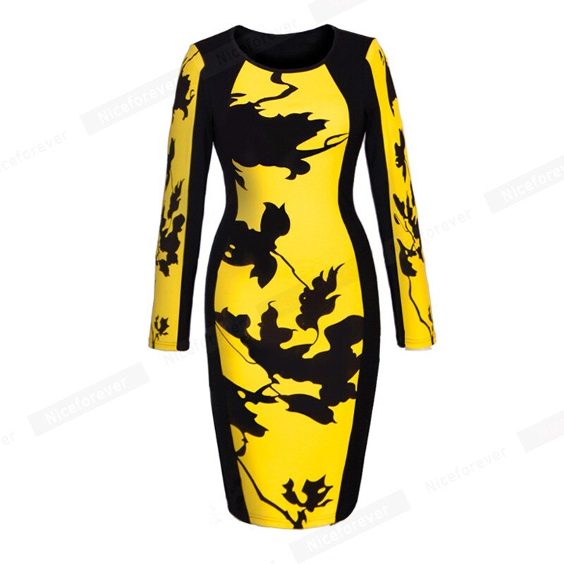 Nice-forever Elegant Contrast Color Patchwork Office Work Dress Suit Business Party Women Bodycon Dress B568