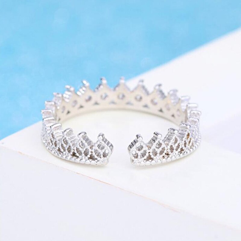 Luxury AAA Zircon Ring Temperament Women Silver Jewelry Roman Crown Rings Simple High-grade Jewelry