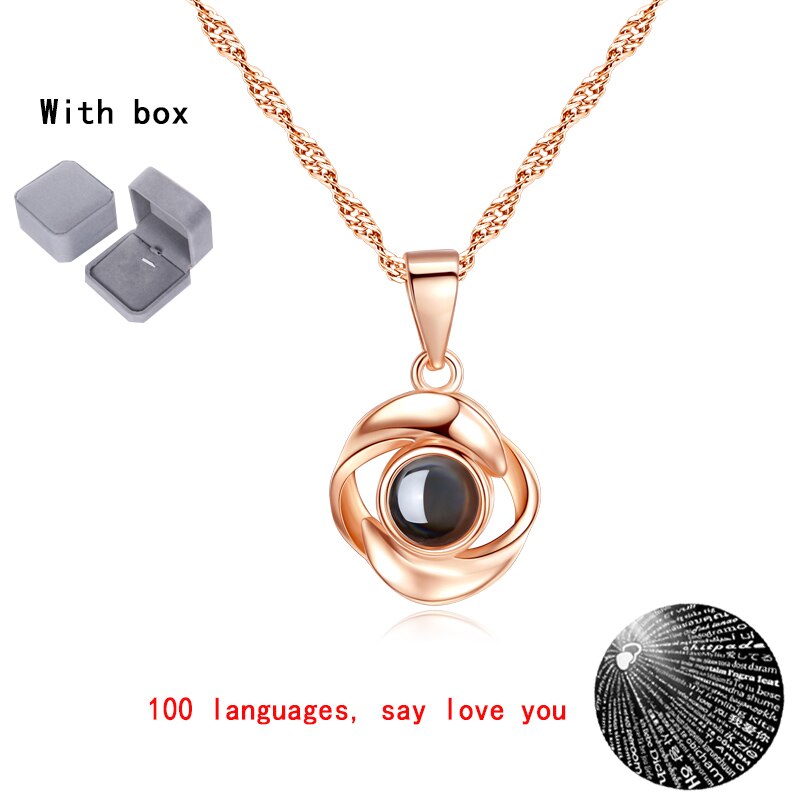 925 Zilveren Charm Ketting Projectie Hangers Ketting Rose 100 Talen I Love U Dames Sleutelbeen Keten Valentijnsdag