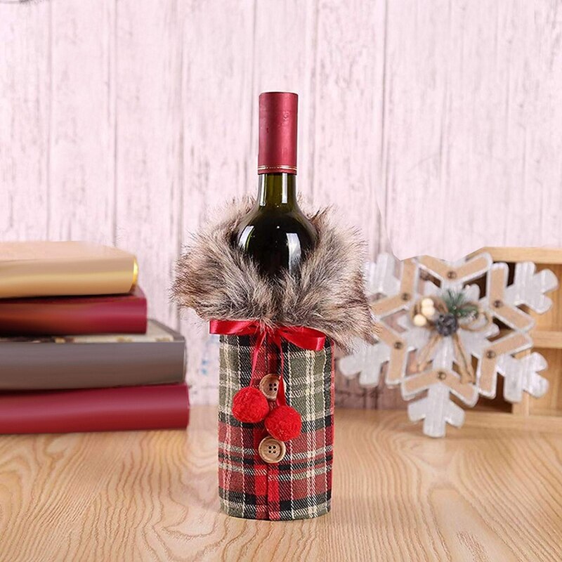 2 stk juletrøje vinflaskedæksel, nyeste krave og knapfrakke vinflaske sweater vinflaskekjole sæt xmas p