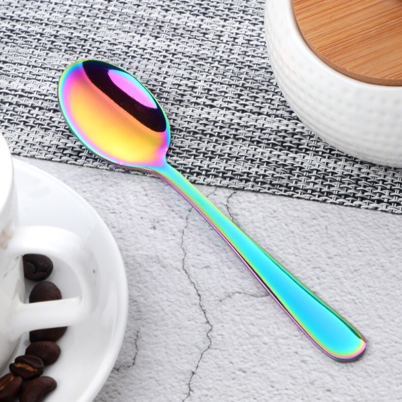 Multi Kleur 4 Stks/set Koreaanse Kleine Koffie Lepels Set Rvs Spiegel Poolse Gold Theelepels Voor Thee Party Kleine Lepel: 4 Rainbow