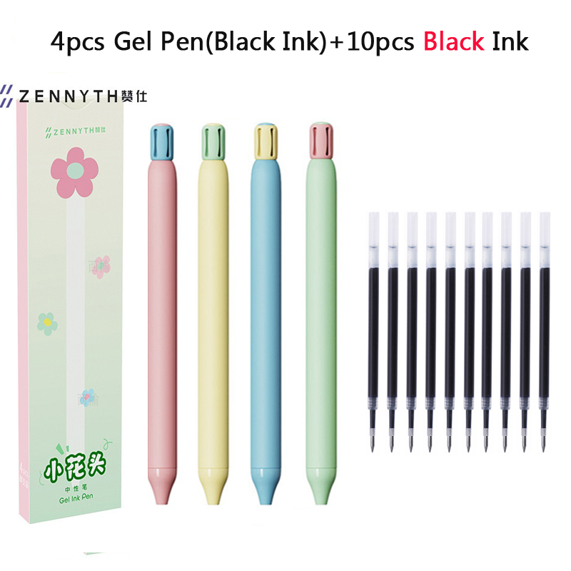 4pcs Flower Gel Pen 0.5mm Core Aesthetic Signature Pens for Kid Girl Teen Student Adult Writing Noting Journaling Cute Supplies: Navy Blue