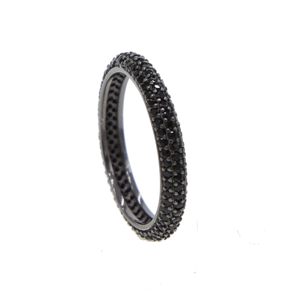Sterling Silver 925 stack line micro pave cz eternity 3 colors stacking 925 silver full cz paved Engagement wedding band cz ring: 5 / black