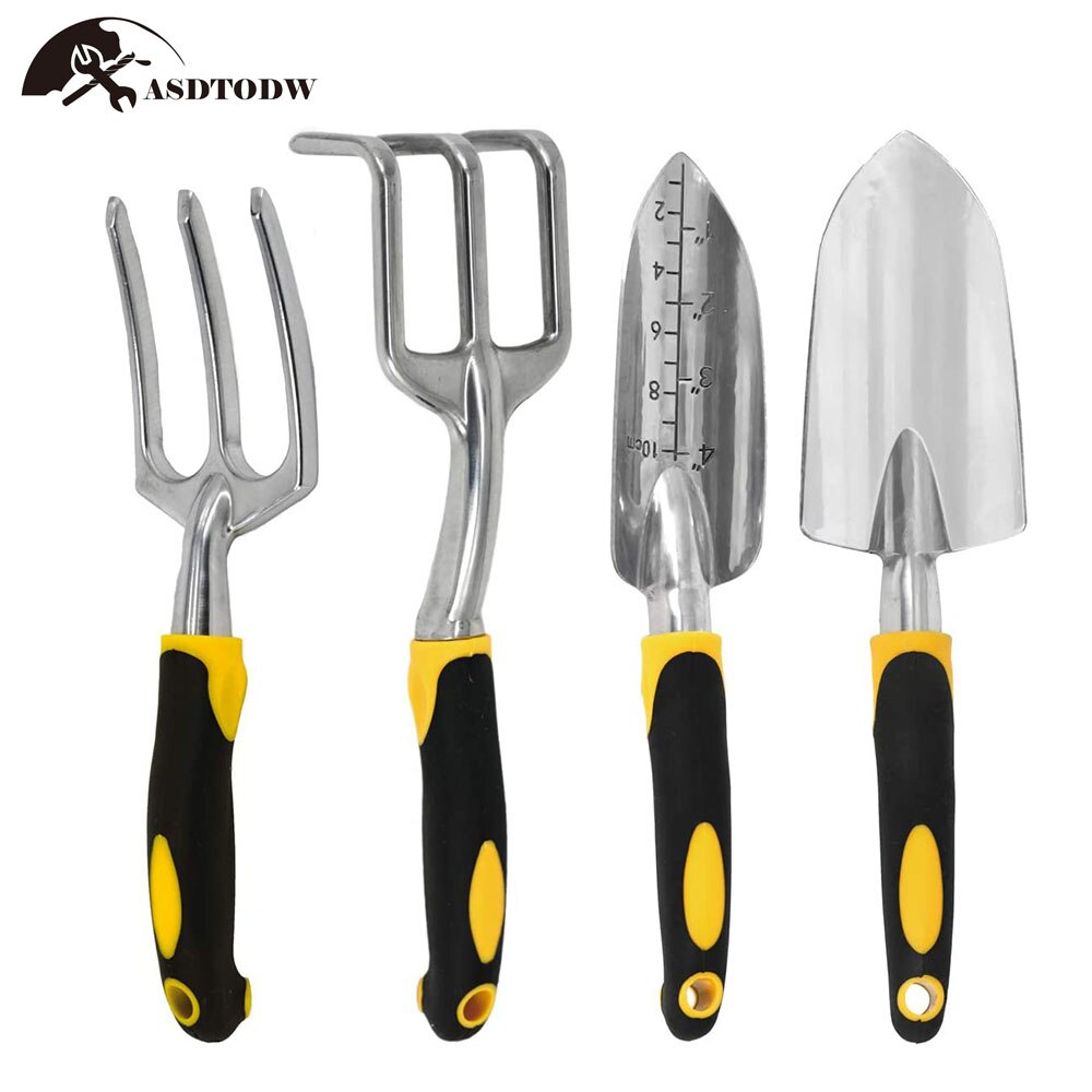 6pcs Aluminum Manual Garden Tools Set Soft Rubber Non-slip Handle Pruning Shears Trowels Transplant Cultivator Garden Hand Tools: 4pcs