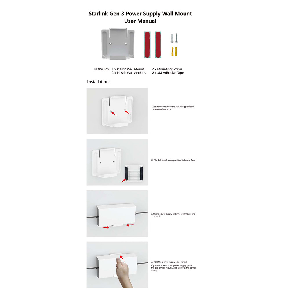 Wall Mounting Bracket Wall&Roof Installation Metal Kit Wall Mount Storage Holder for StarLink Gen3 V3 Router Power