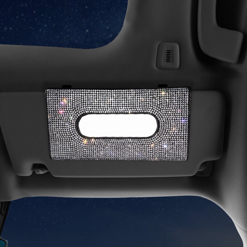 Boîte à mouchoirs de voiture en cristal brillant, universel pour pare-soleil, strass, porte-mouchoir suspendu, étui pare-soleil, accessoires de voiture: WHITE