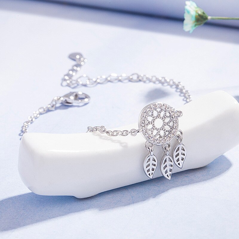YADA – Bracelet attrape-rêve couleur argent S925 pour femme, bijou en métal, plume, amitié, cristal, BT200131