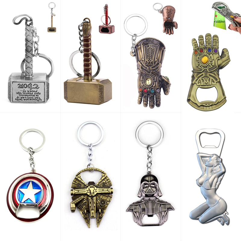1pcs Hammer Shaped Beer Bottle Opener Portable Keychain Metal Tools Infinity Thanos Gauntlet Soda Glass Caps Remover Openers