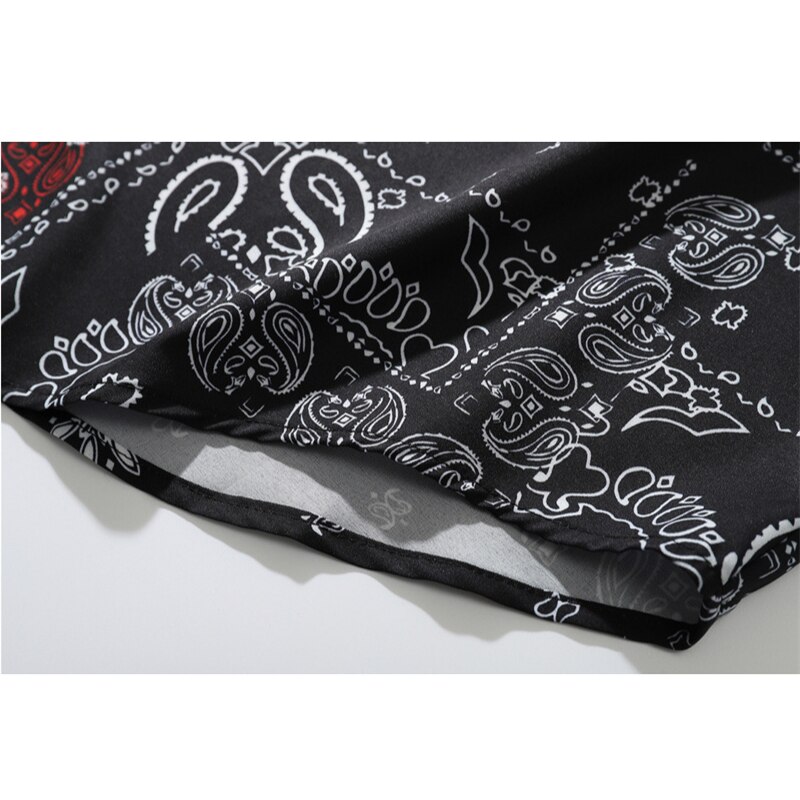 bouton Up hommes noir Bandana chemise urbain garçons Streetwear Hip Hop manches courtes Bandana bouton Up chemise de grande taille