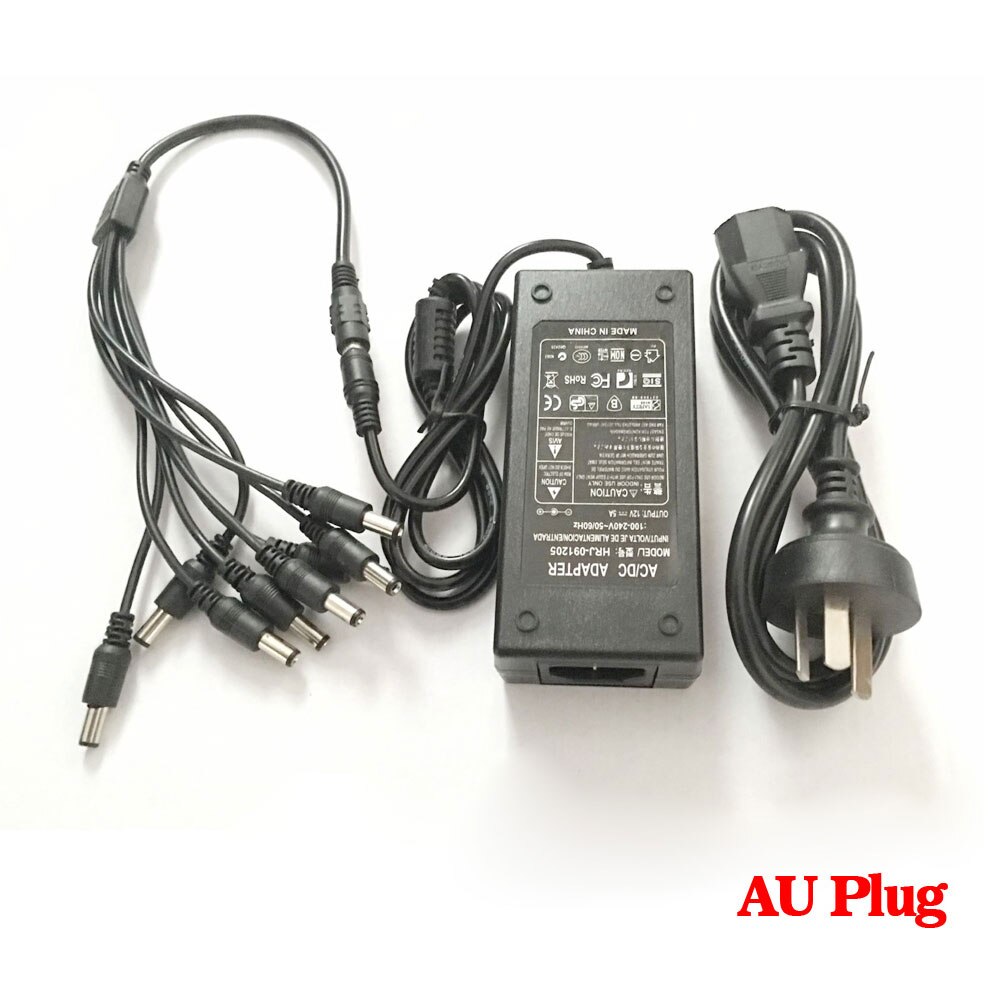 AHCBIVN 12V 5A 8CH Power Supply CCTV Camera Power Box 8 Port DC+Pigtail COAT DC 12V Power Adapter