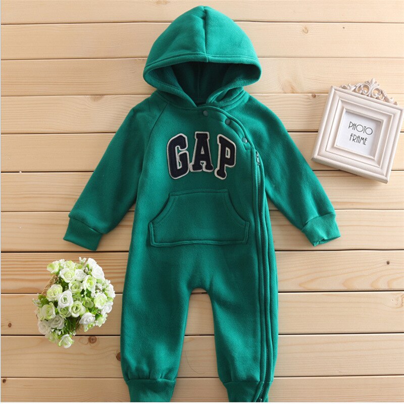 Crianças macacão meninos meninas com capuz macacão outono inverno carta bordado zíper macacão roupas do bebê: green / 12-18M