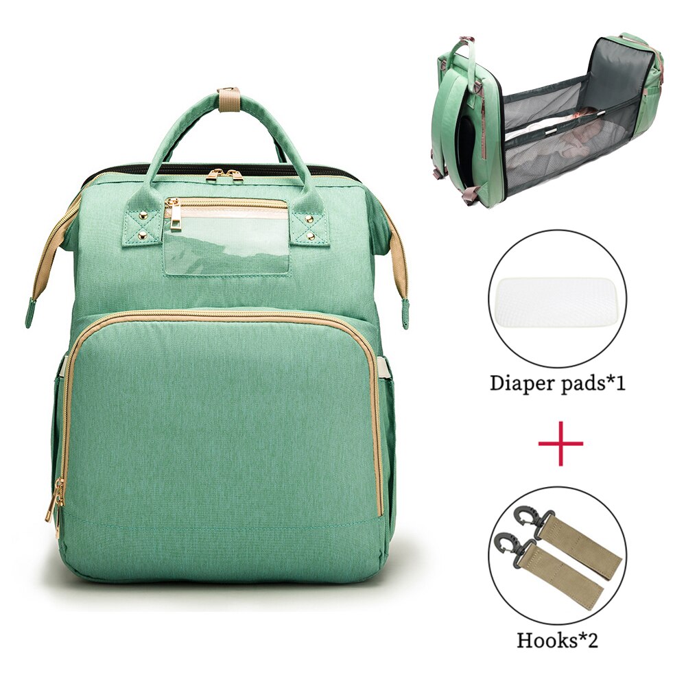 Multifunctional Diaper Bag Mother And Baby Bag Folding Baby Portable large Capacity Multi-Function outing Backpack Bed: Green