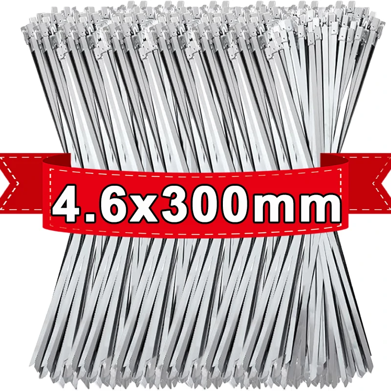 Bridas de Metal para cables, anillos de sujeción autoblocantes de acero inoxidable, correas de amarre para cables de alta resistencia, organizador de envoltura de escape para el hogar y la Oficina: 3x100mm / Plata