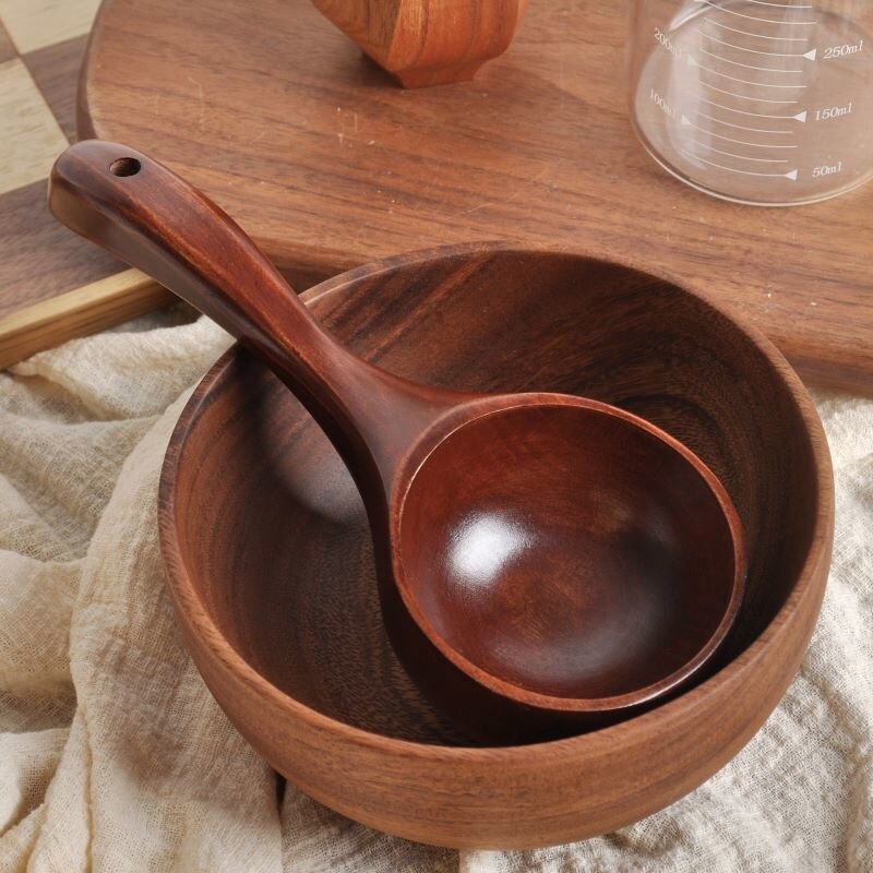 1pc Big Cpacity Wooden Spoons Korean Style 100ml Food Youtuber Favor Natural Wood Long Handle Round Spoons For Soup Cooking