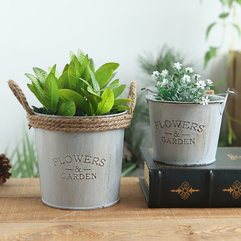 Land retro plåt blomhink blomhållare hem vas dekoration blomkruka utomhus balkong plantering blomfat