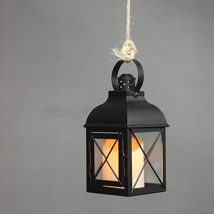 Smeedijzeren Kandelaar Glas Grote Metalen Lantaarn Winddicht Outdoor Zwart Opknoping Suporte Para Velas Marokkaanse Decor AC50CH
