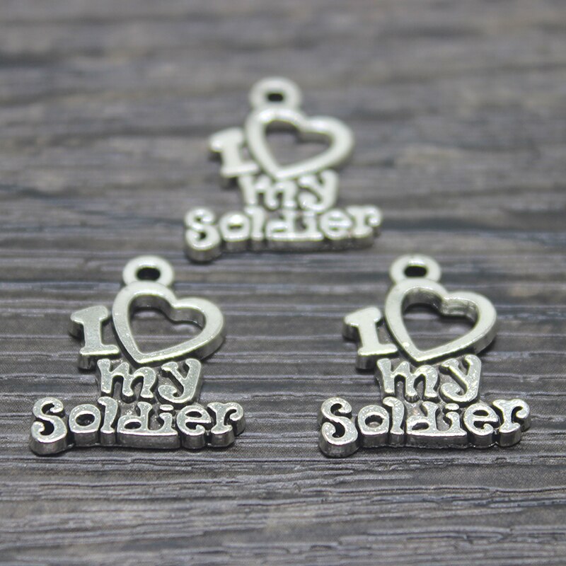 25 stks -- 17*20mm Antieke Tibetaanse Zilveren Ik liefde mijn soldaat charmes hanger voor sieraden maken