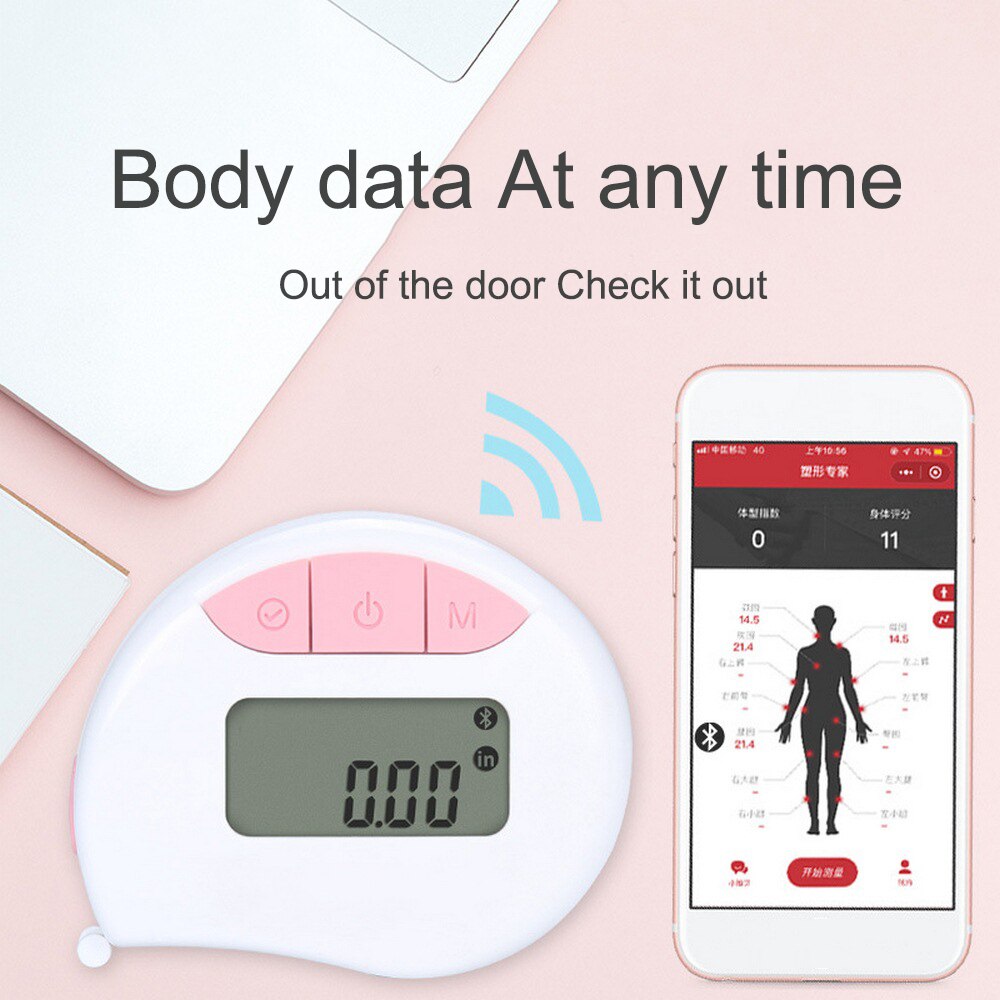 Bluetooth APP Digital Body Tape Measure 150cm LED Electronic Health Band Tape Ruler Circumference and Linear Measure Mode Body