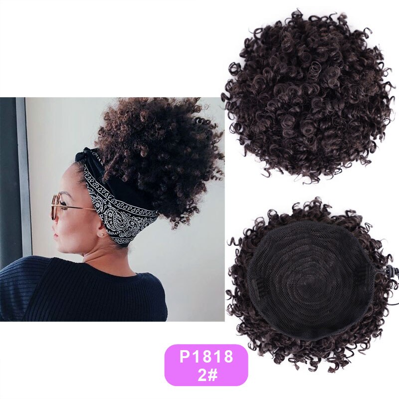 BEAUTY PROS High Puff Afro Curly Wig Ponytail Drawstring Short Afro Kinky Chignon Bun Hairpiece Pony Tail Clip In on: P1818-2