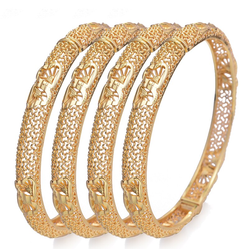 Wando 4Pcs 24K Arab Gold Color Bangles for Women/Girl Middle East Dubai Bangles&Bracelet Wedding Jewelry Ethiopian African Part