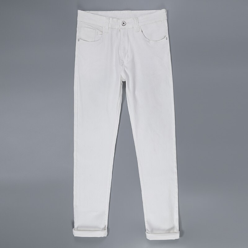 Men White Cotton Slim Straight Men Casual Stretch Skinny Jeans Straight fit Trousers White Pants Solid Colors Jeans