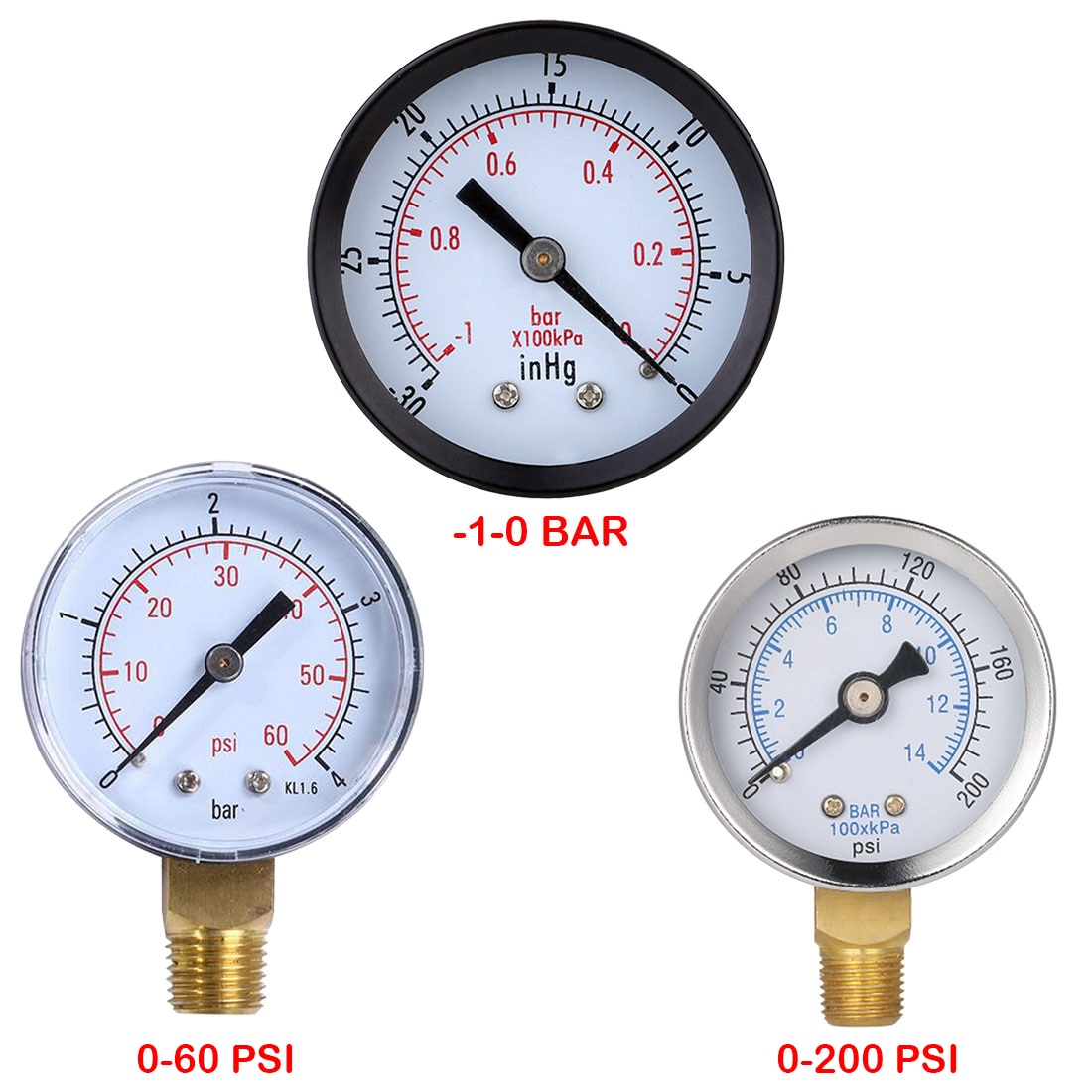 1/8 "  eller 1/4 " npt trykkmåler drivstoff luft kompressor måler hydraulisk trykk tester 0-60 psi / 200 psi manometer dobbel skala