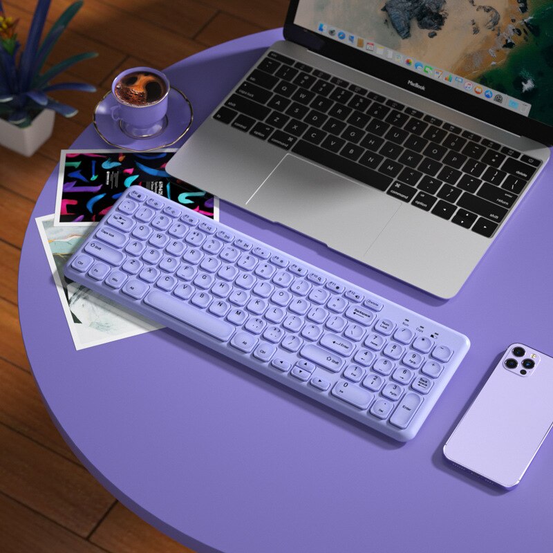 Keyboard and Mouse Set Wireless PC Gamer Keyboards and Mouse Kit Ultra Thin Office Ergonomic Gaming Keypad Mice Purple: Purple Keypad Ony