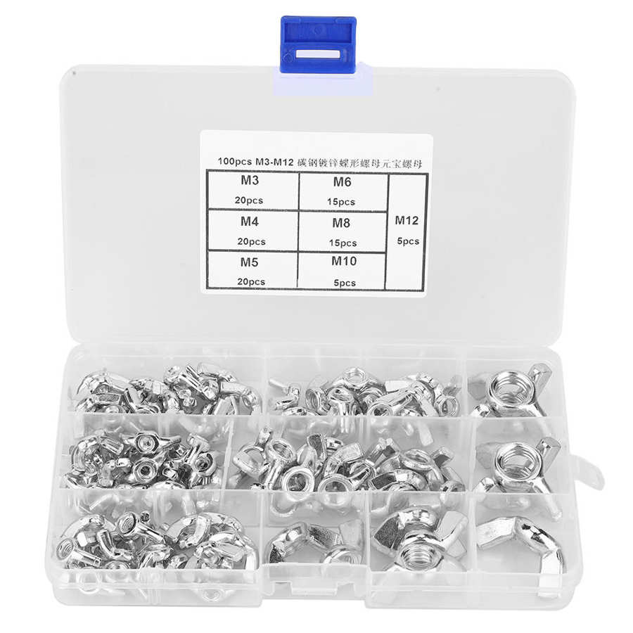 Roestvrijstalen draadhulsinzetstuk schroefdraadreparatie 100 stuks vleugelmoeren moer  m3/m4/m5/m6/m8/m10/m12 koolstofstaal verzinkt