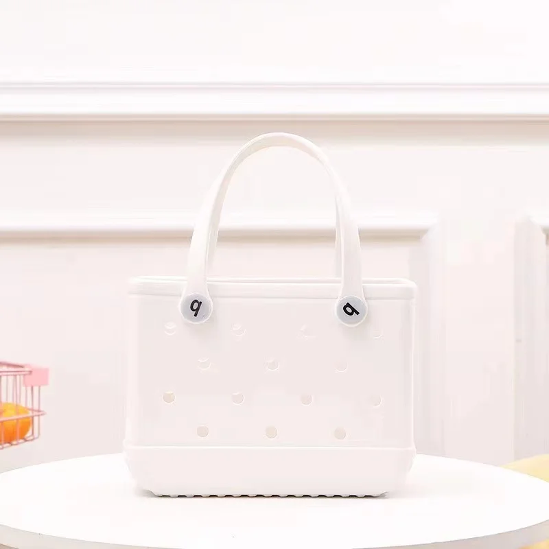 Pequeño bolso de playa, cesta de silicona con arena para niños, impermeable, lavable, a prueba de punta, duradero, abierto, para de Navidad: Blanco