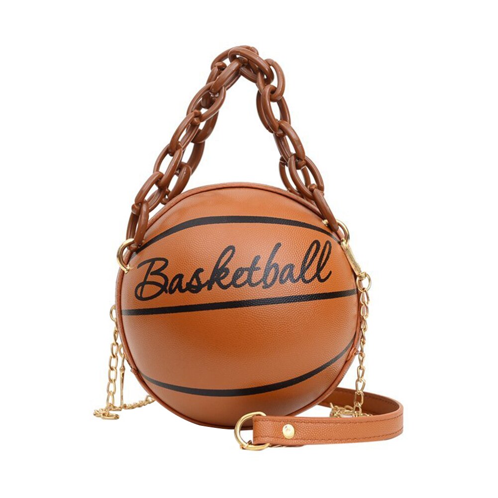 Personality Basketball Purses For Teenagers Women Shoulder Bags Chain Hand Bags Female Leather Pink Bag Small Totes: Brown