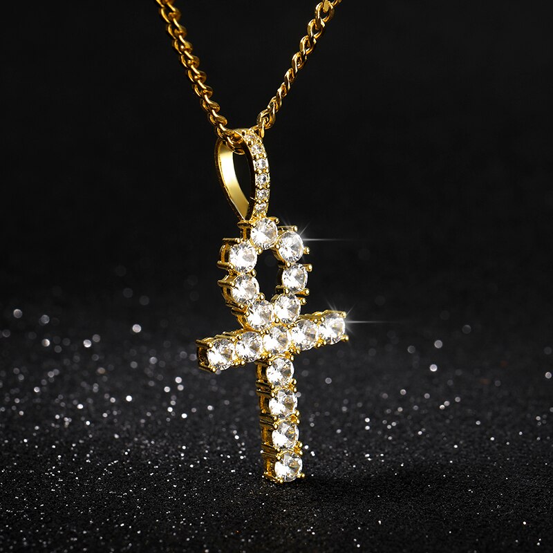 Trend Cross Egyptian Ankh Life Symbol Gold Cross Jewelry Necklace Religious Crystal Pendants For Women Jewelry