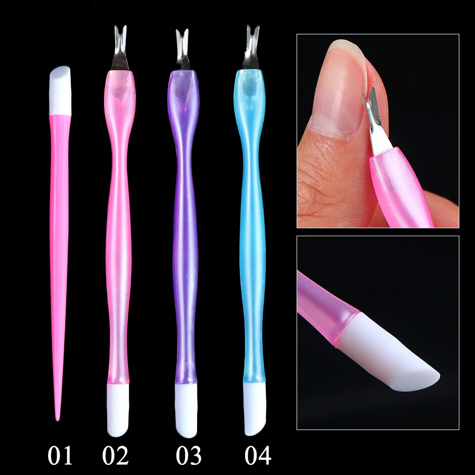 2 måder cuticle pusher pink blød manicure stick gummi tryk pen stang død hud gaffel peeling kniv trimmer neglefjerner  ch1563