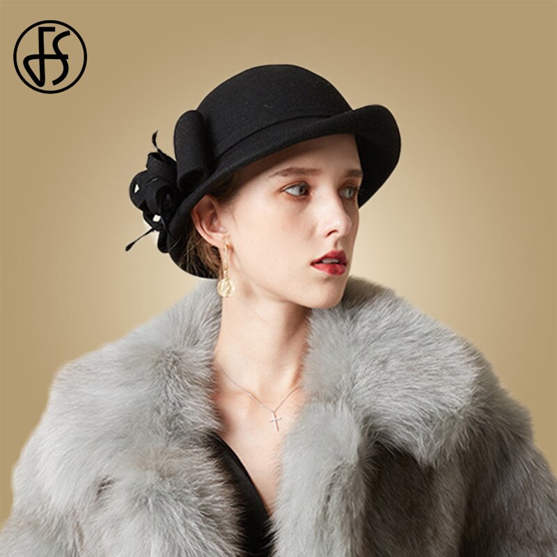 FS Chapeau Fedora en laine avec voile Femme | À la , Chapeau Floral, casquette élégante Femme, chapeaux d'église en feutre, Chapeau rouge noir Femme chapeaux d'église