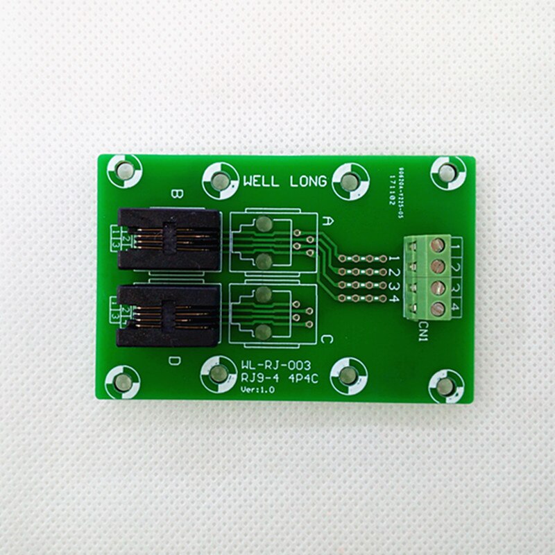 RJ9 4P4C Right Angle Jack 2-Way Buss Breakout Board, Terminal Block, Connector.