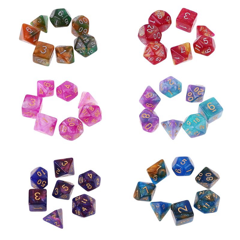 7 unids/set Dichromatic D4 D6 D8 D10 D12 D20 poliédrico dados los números de de escritorio